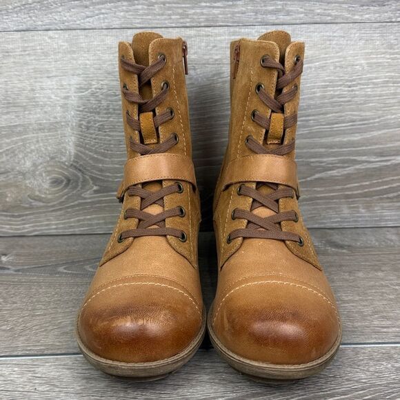 Abeo Verity Tan Leather Women’s Size 10N Hi Top Lace Up Side Zip Combat Boots - Picture 2 of 11